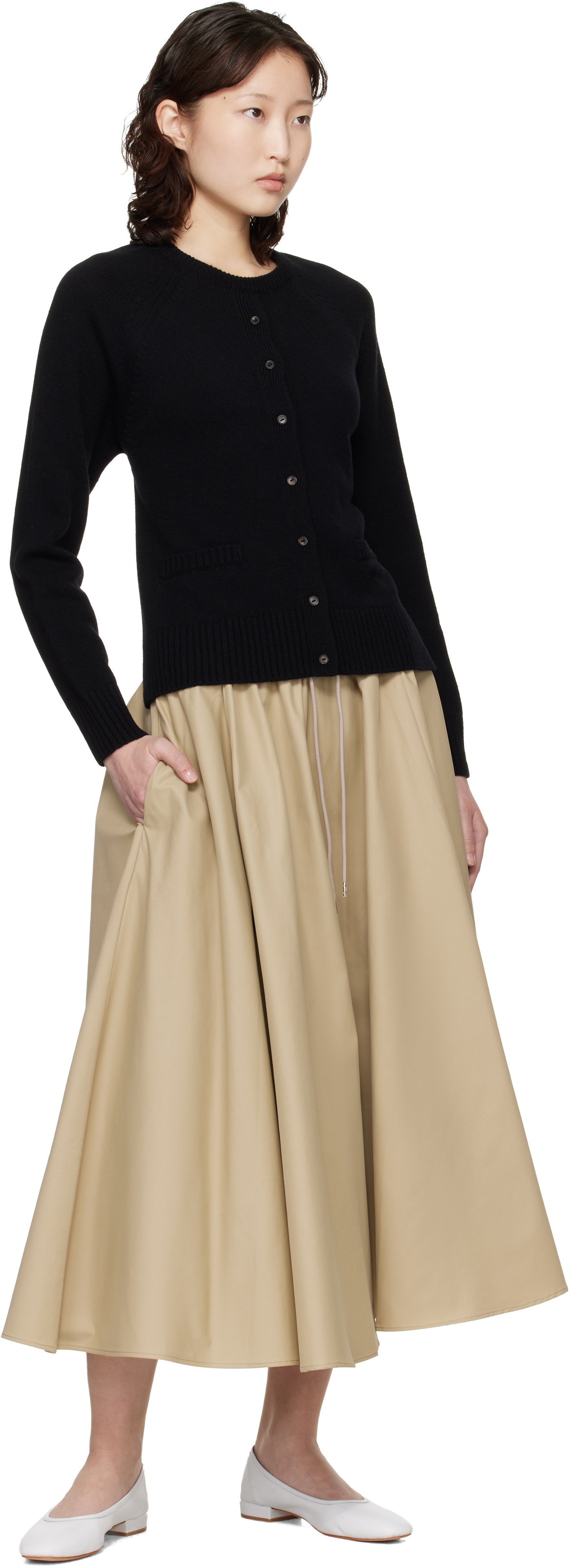 Cordera Black Merino Wool Open-Back Cardigan