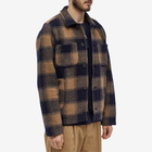 Universal Works Men's Check Wool Fleece Lumber Jacket in Navy