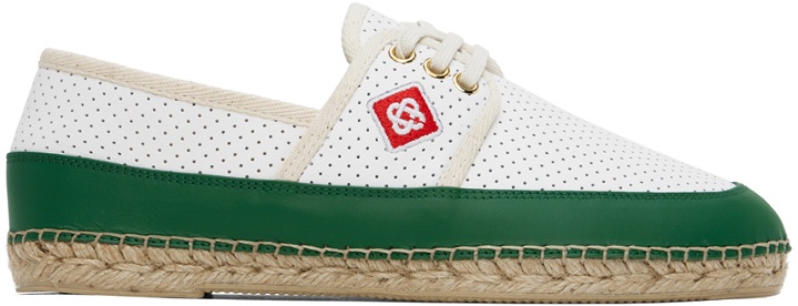 Photo: Casablanca White & Green Perforated Leather Classic Espadrilles