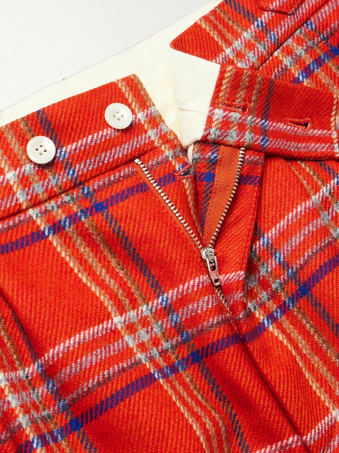 BODE - Gable Straight-Leg Pleated Checked Wool Shorts - Red