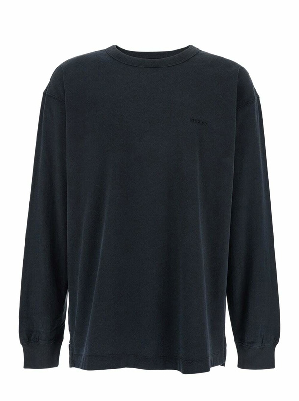 Photo: Purple Brand Black Crewneck T-shirt With Long Sleeves And Tonal Logo Lettering Embroidery On The Front In Cotton Man
