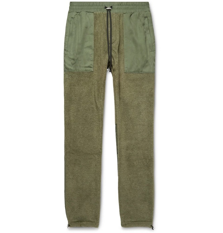 Photo: AMIRI - Slim-Fit Tencel-Panelled Fleece Drawstring Trousers - Army green