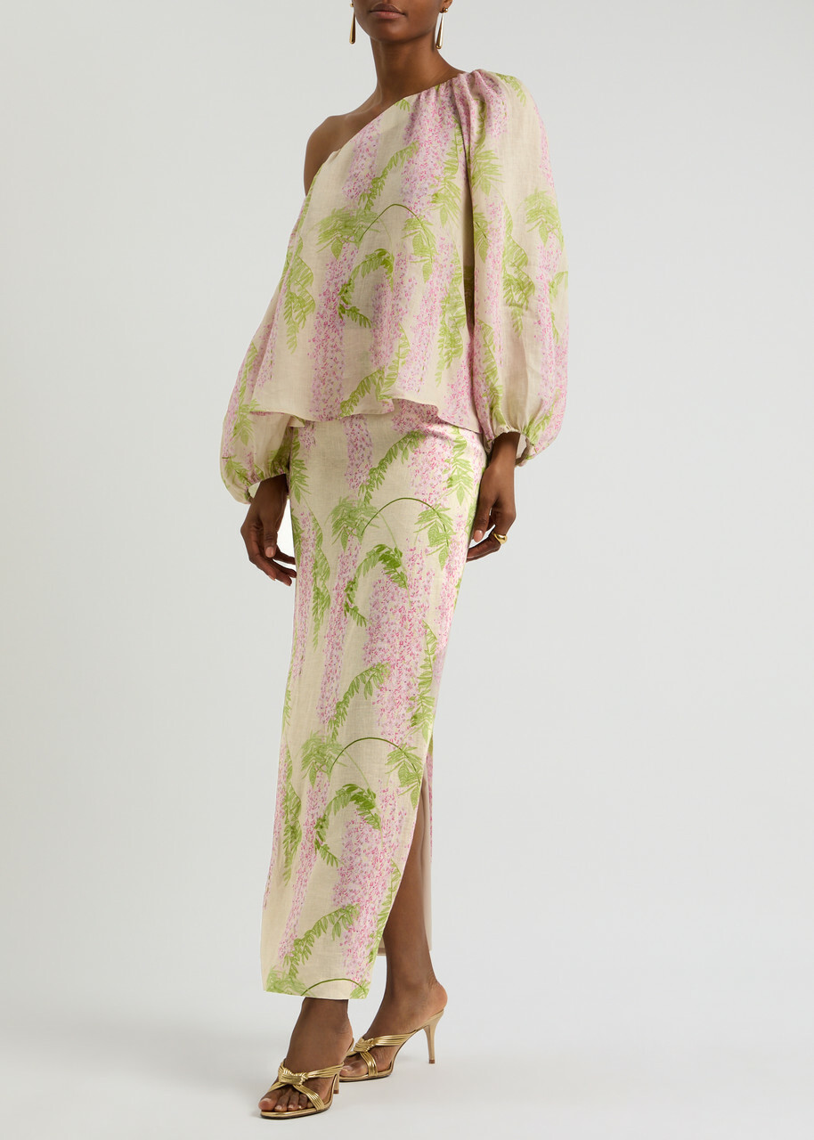 Bernadette Norma Floral-print Linen Maxi Skirt Beige
