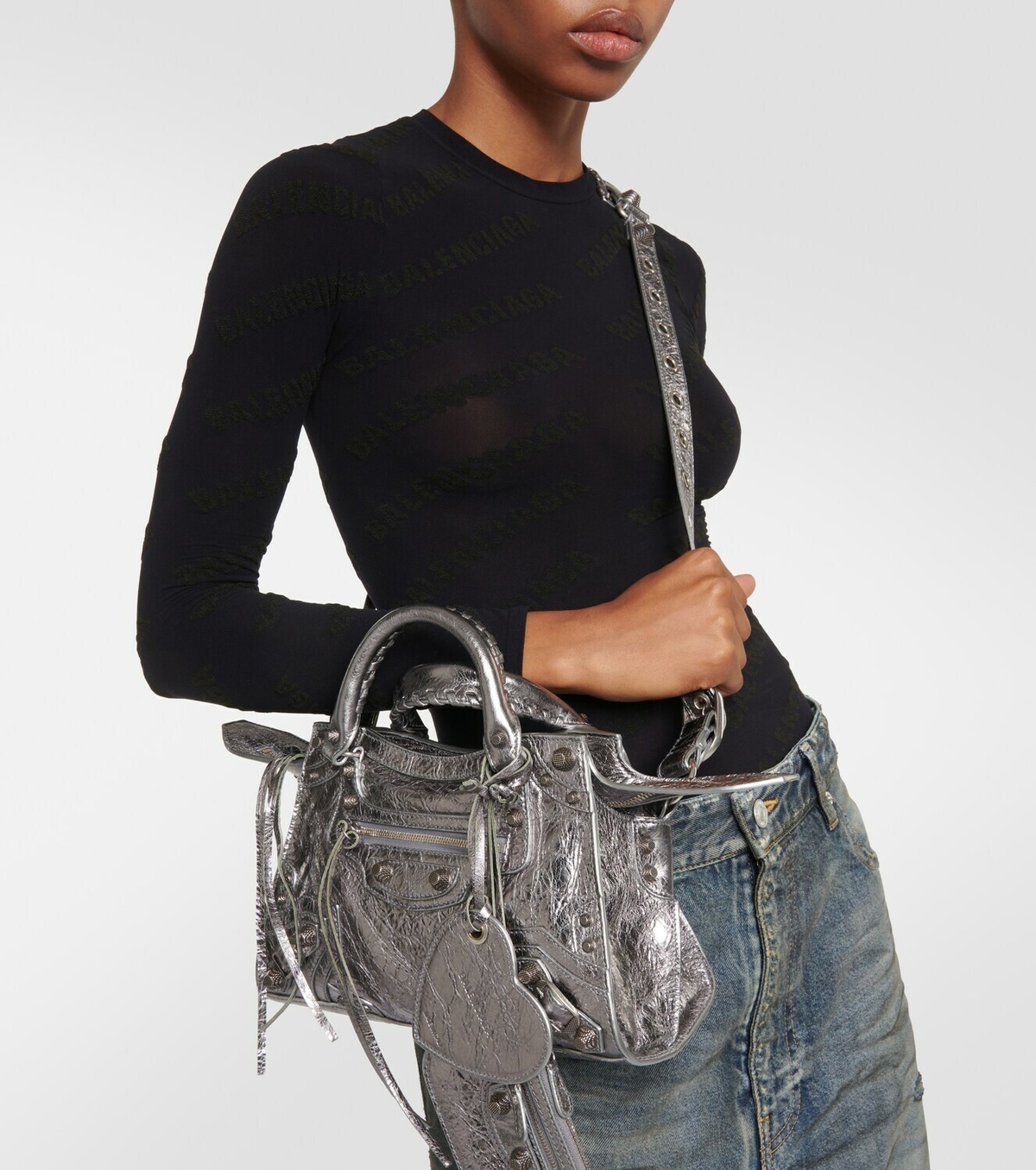 Balenciaga Neo Cagole Small Denim Shoulder Bag