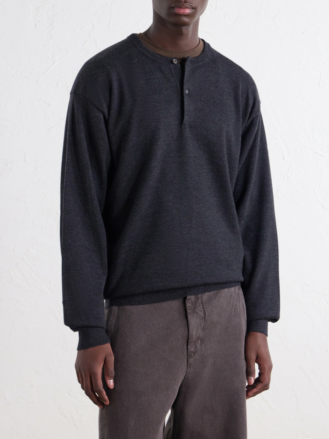A.PRESSE - Wool Henley Sweater - Gray