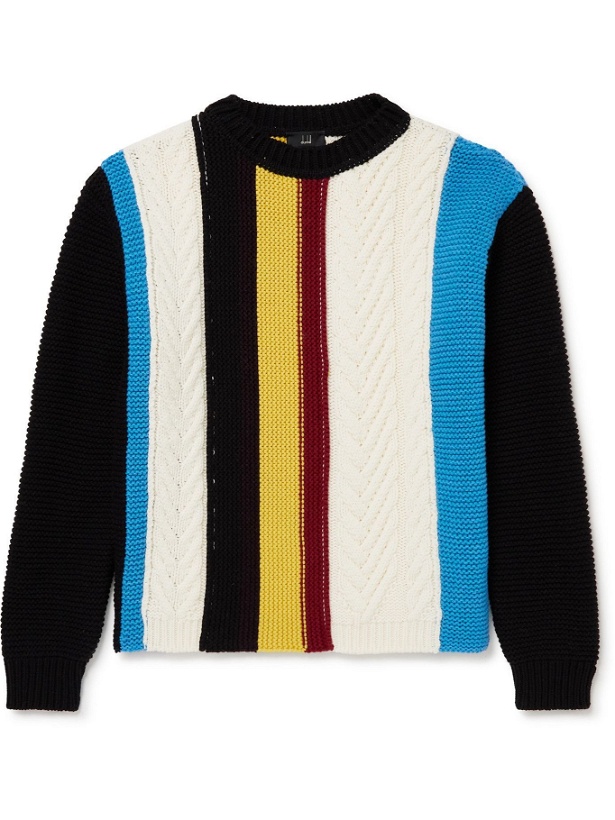 Photo: Dunhill - Striped Ribbed Cable-Knit Wool Sweater - Black