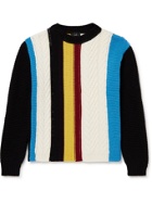 Dunhill - Striped Ribbed Cable-Knit Wool Sweater - Black