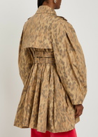 Ganni Leopard-print Stretch-cotton Poplin Trench Coat Light Brown