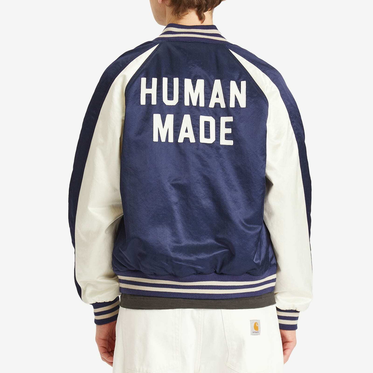 ジャケット・アウター HUMANMADE SATIN STADIUM JACKET Human Made Men's Satin Stadium Jacket in Navy Human Made