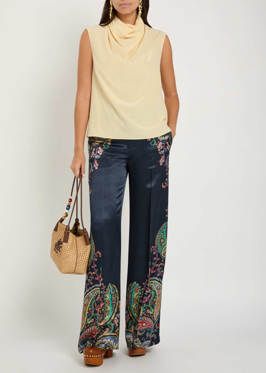 Etro Paisley-print Satin Trousers Black
