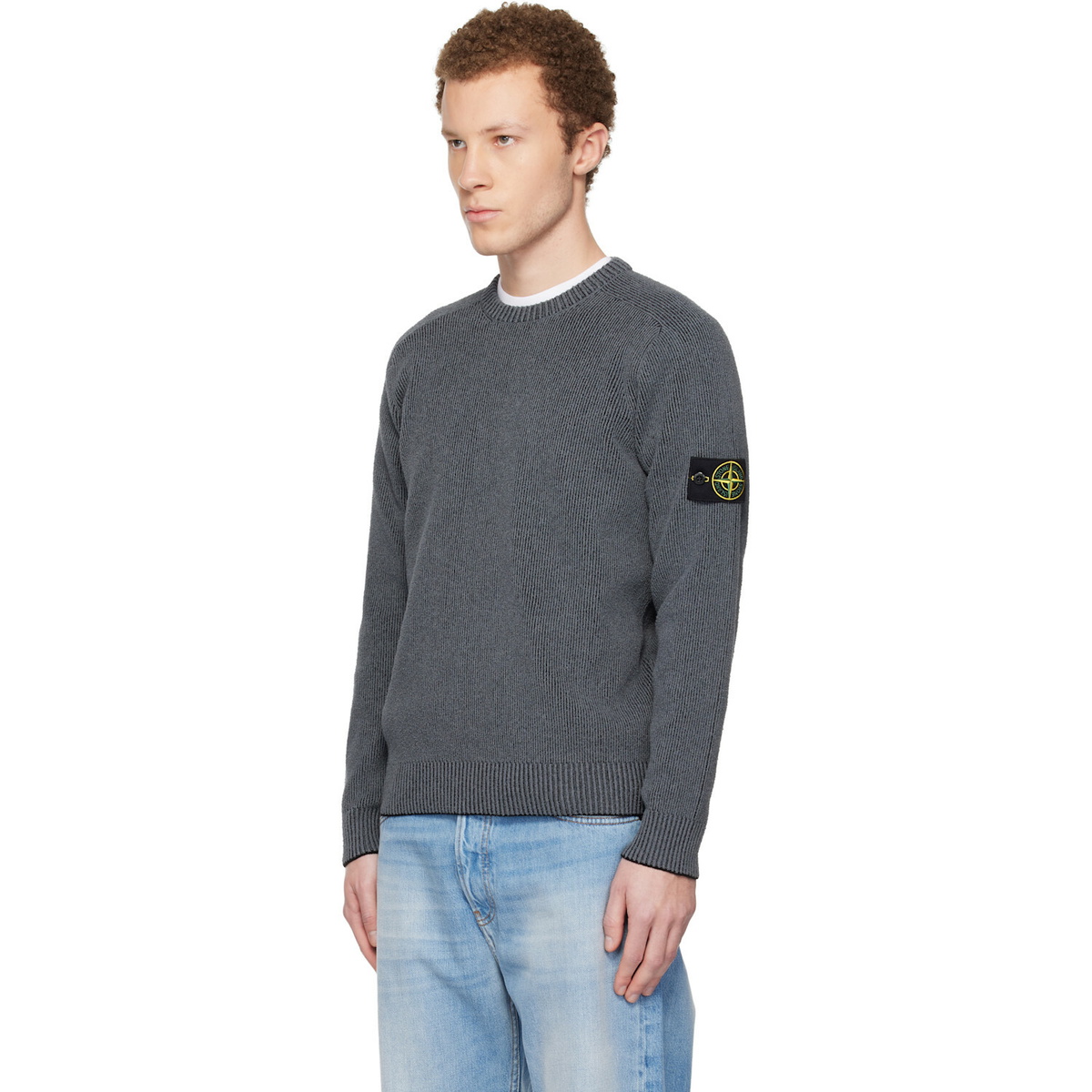 Stone Island Gray 5100033 Plated Rib Cotton Bouclé Sweater