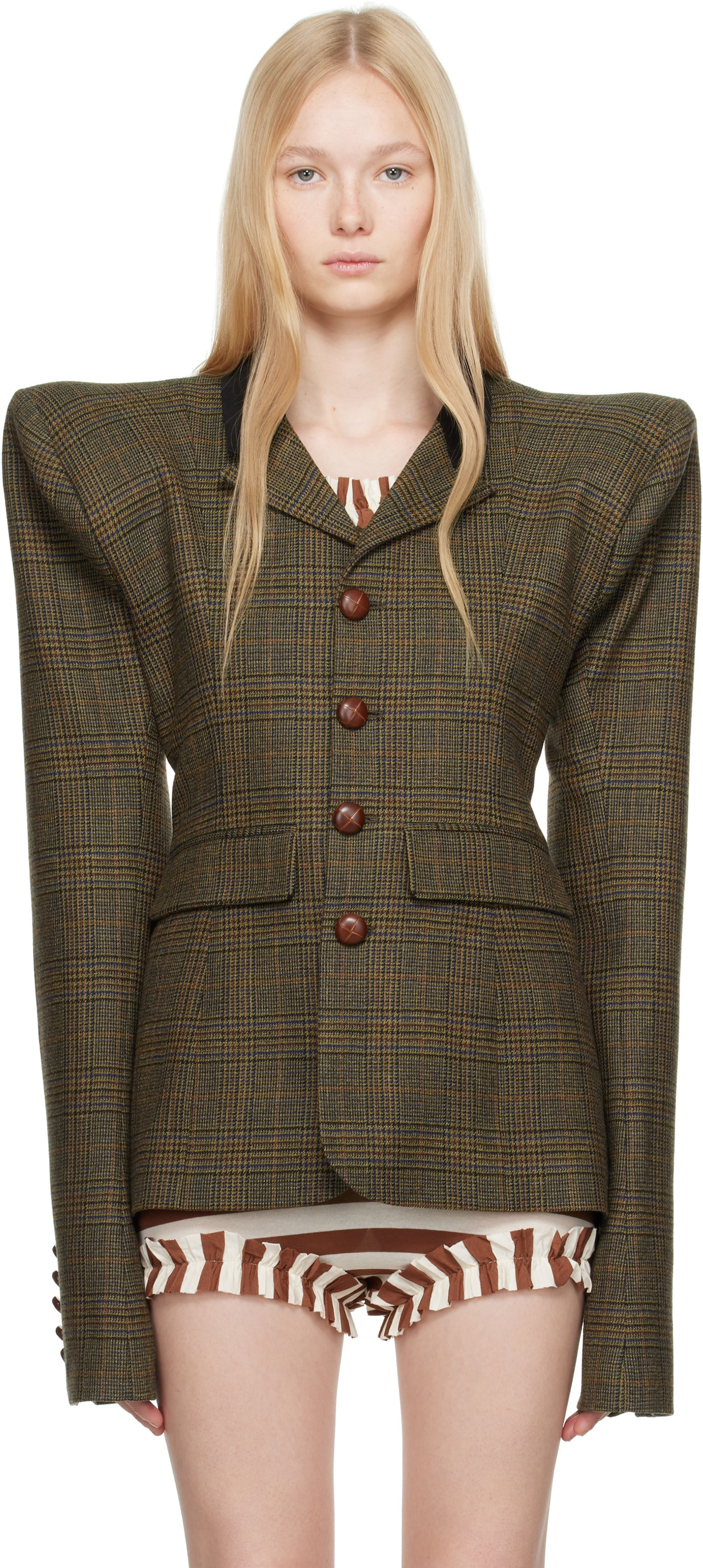 LAURA ANDRASCHKO Khaki Pagoda Country Side Short Blazer