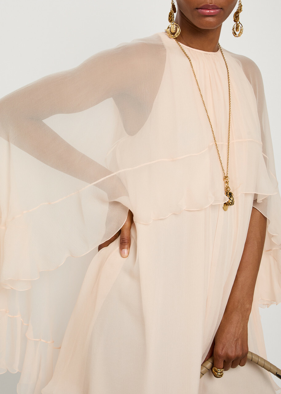 Chloe Ruffled Cape-effect Silk Mini Dress Light Pink