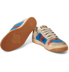 Gucci - Virtus Distressed Leather and Webbing Sneakers - Blue