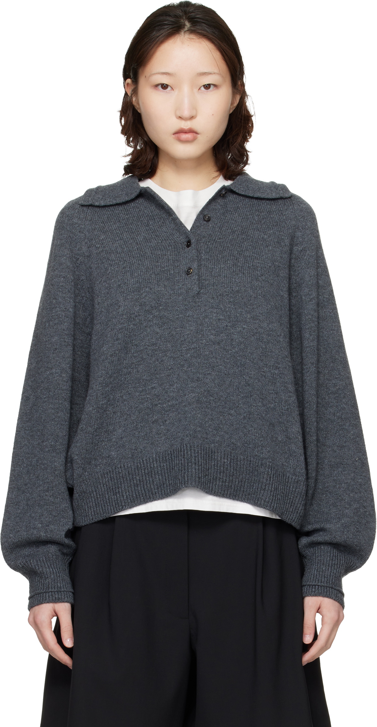 Cordera Gray Merino Wool Polo