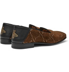 Gucci - Gallipoli Collapsible-Heel Leather-Trimmed Embroidered Velvet Loafers - Men - Brown