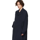 Giorgio Armani Navy Cupro Double-Breasted Trench Coat