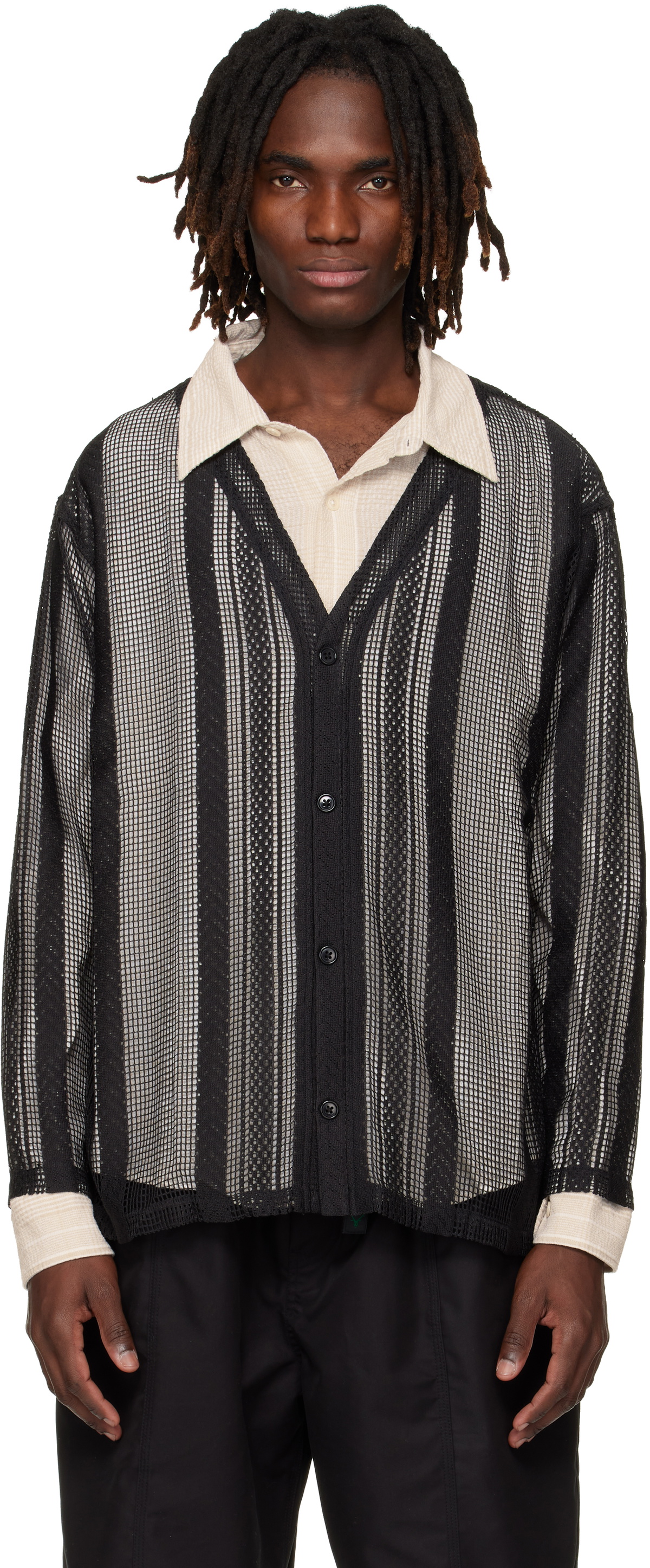 South2 West8 Black Poly Lace V-neck Cardigan
