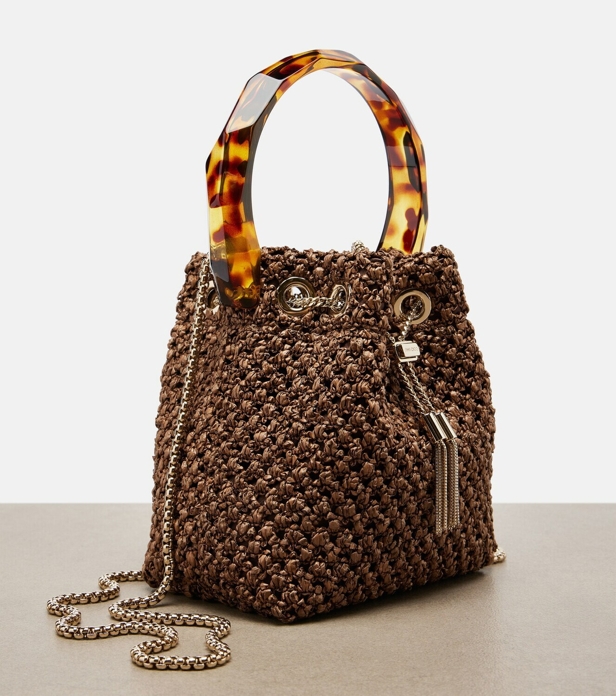 Jimmy Choo Bon Bon Small raffia-effect bucket bag