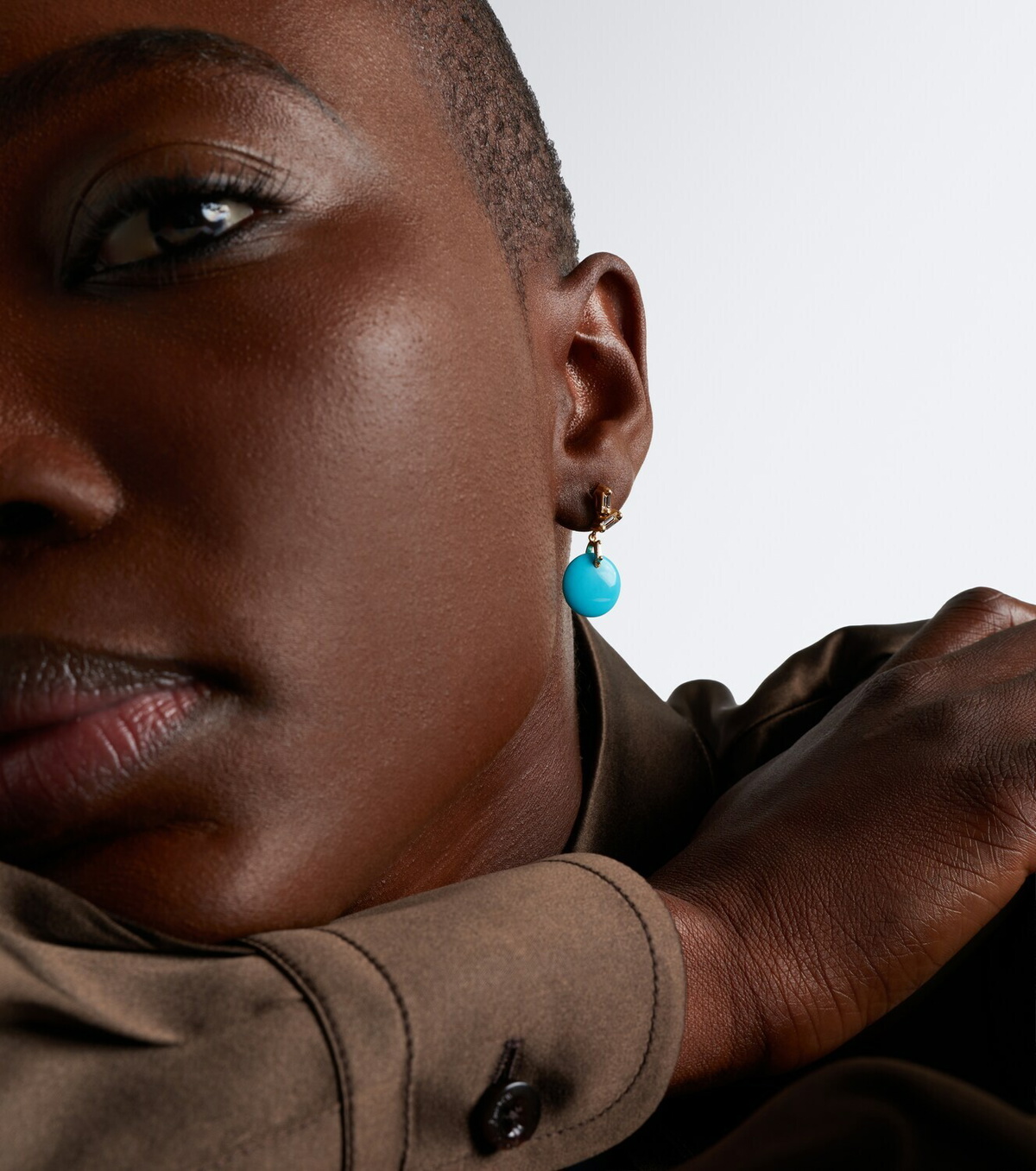 Suzanne Kalan 18kt gold drop earrings with diamonds and turquoise