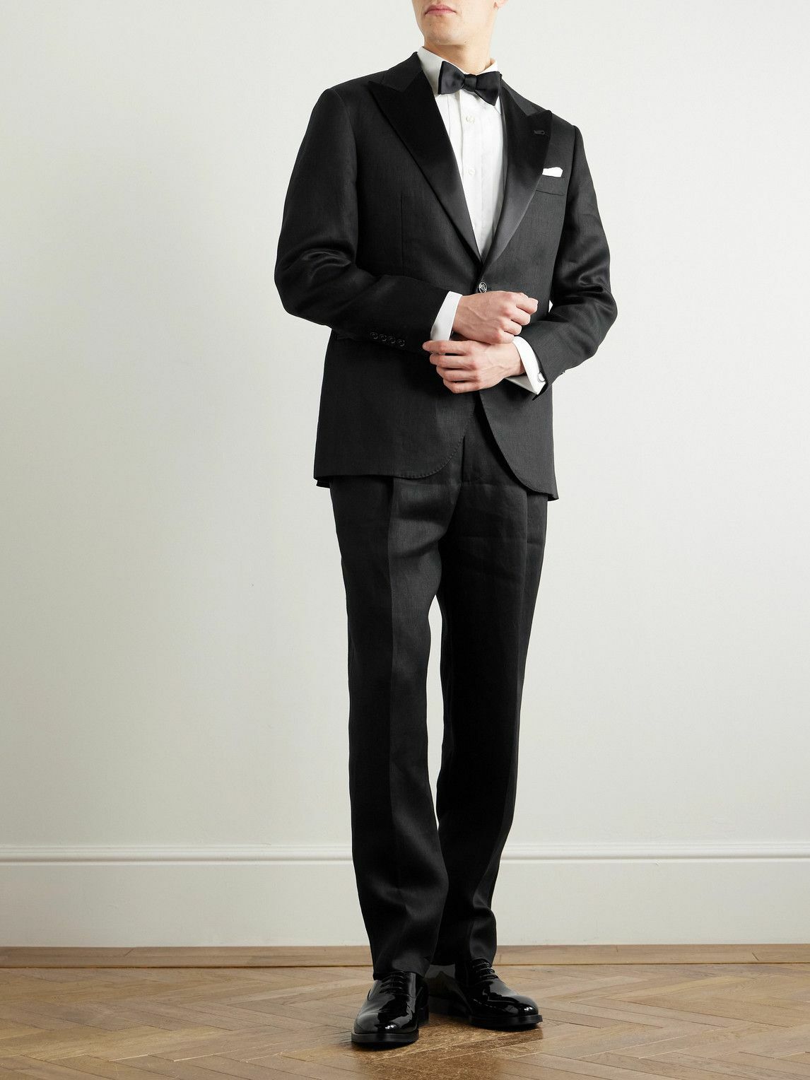 Brunello Cucinelli - Satin-Trimmed Linen Tuxedo Jacket - Black