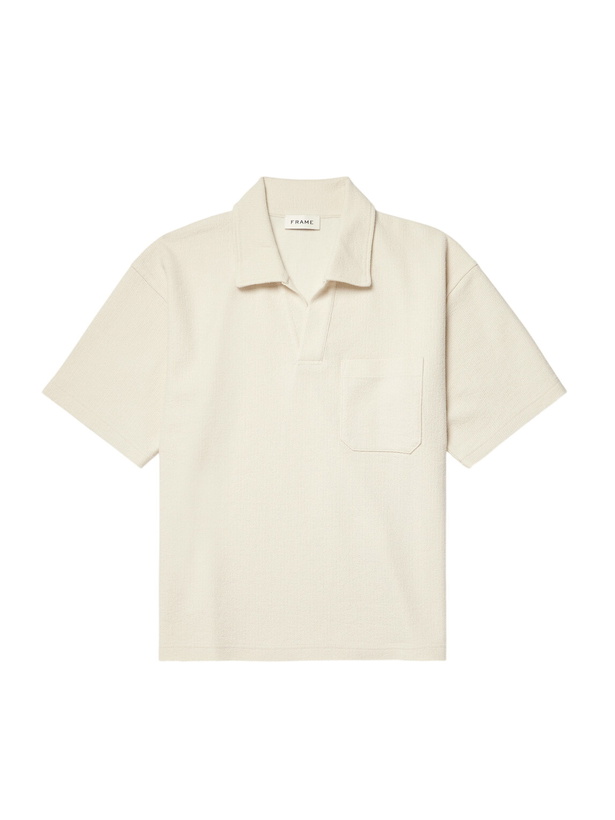 Photo: FRAME - Textured Cotton-Blend Polo Shirt - Neutrals