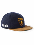 Rhude - Automobili Lamborghini Logo-Appliquéd Embroidered Suede-Trimmed Wool-Blend Trucker Cap