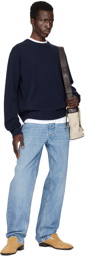 The Elder Statesman Navy Simple Crew Sweater