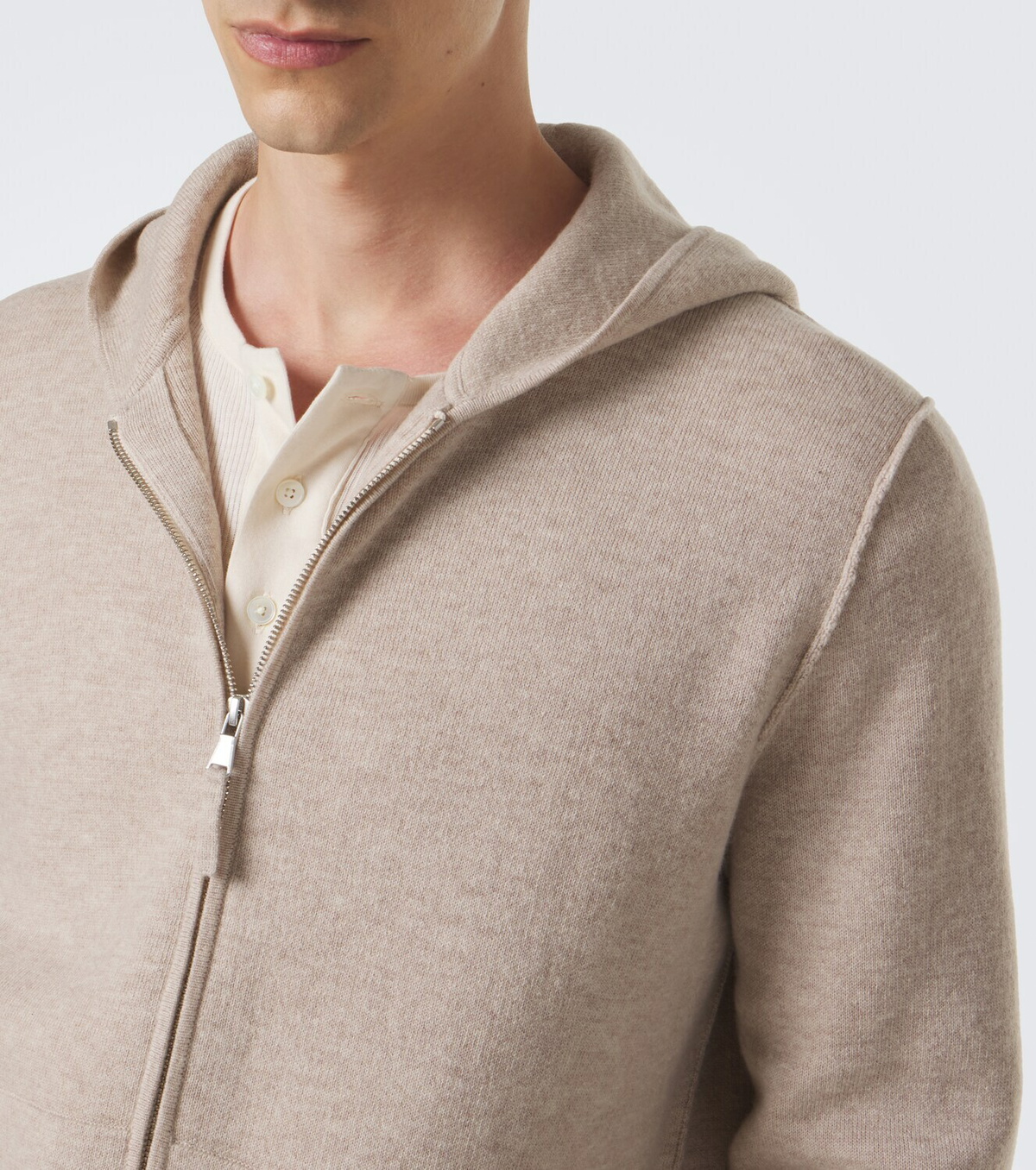 Allude Knitted wool and cashmere zip-up hoodie
