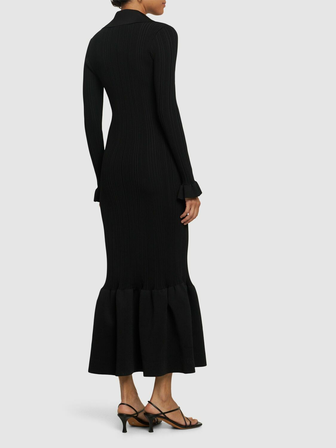 SELF-PORTRAIT Fluted Rib Knit Midi Dress Self-Portrait