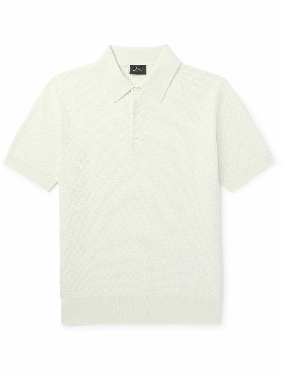 Brioni - Basketweave Cotton, Silk and Cashmere-Blend Polo Shirt - White