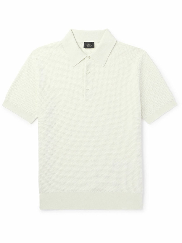 Photo: Brioni - Basketweave Cotton, Silk and Cashmere-Blend Polo Shirt - White