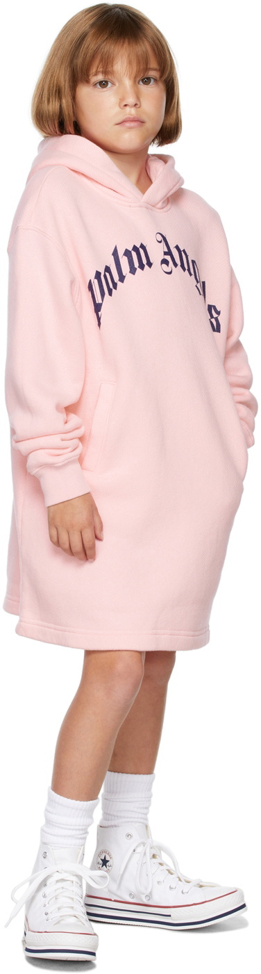 Palm Angels Kids Pink Over Logo Hoodie Dress Palm Angels