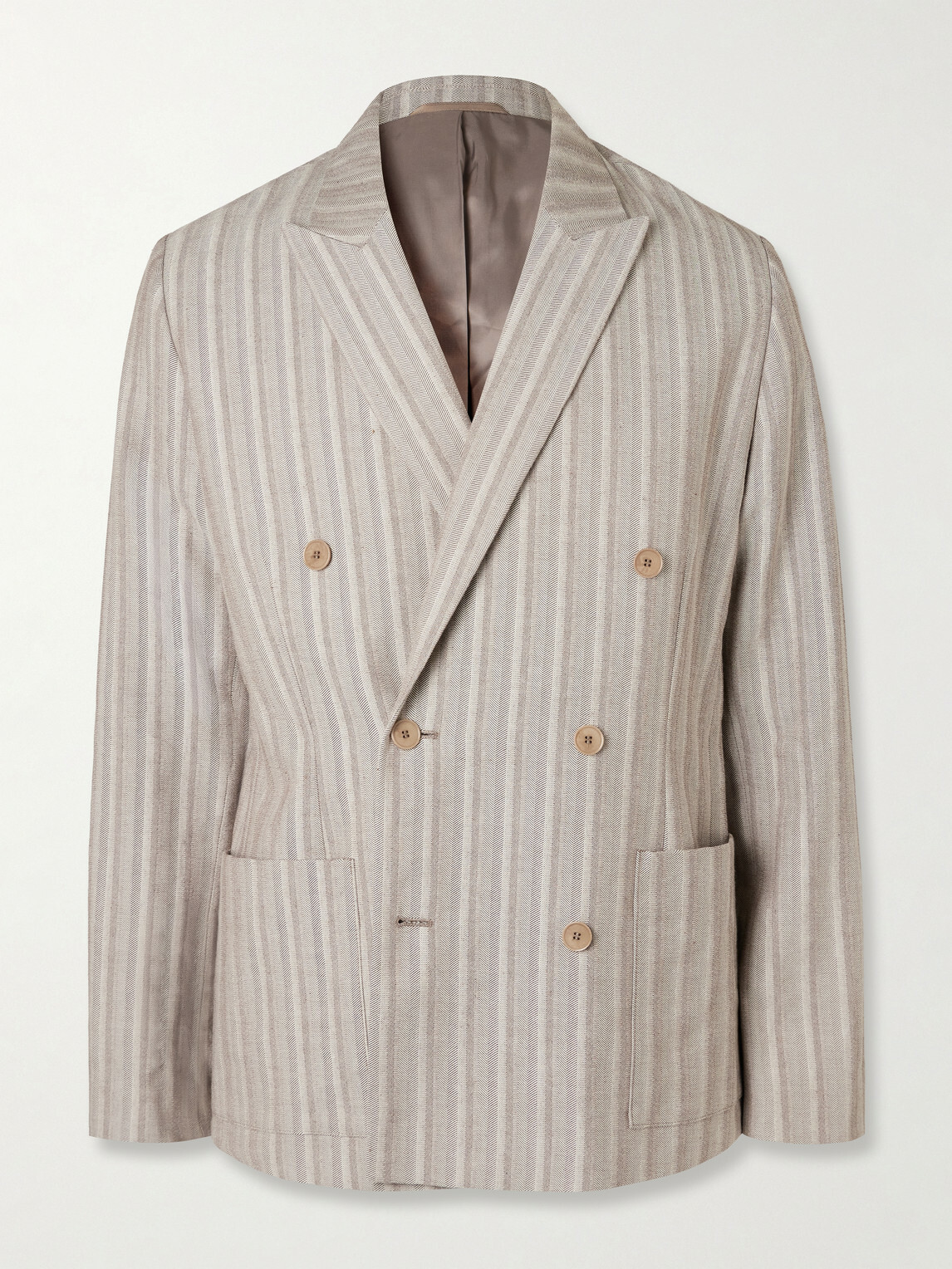 NN07 - Jordin 10058 Double-Breasted Striped Cotton-Blend Herringbone Blazer - Brown