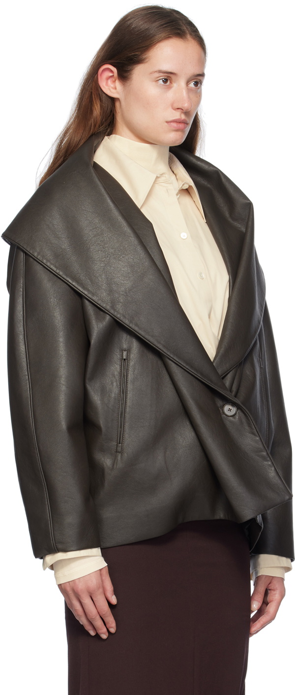 GIA STUDIOS Brown Shawl Collar Faux-Leather Jacket
