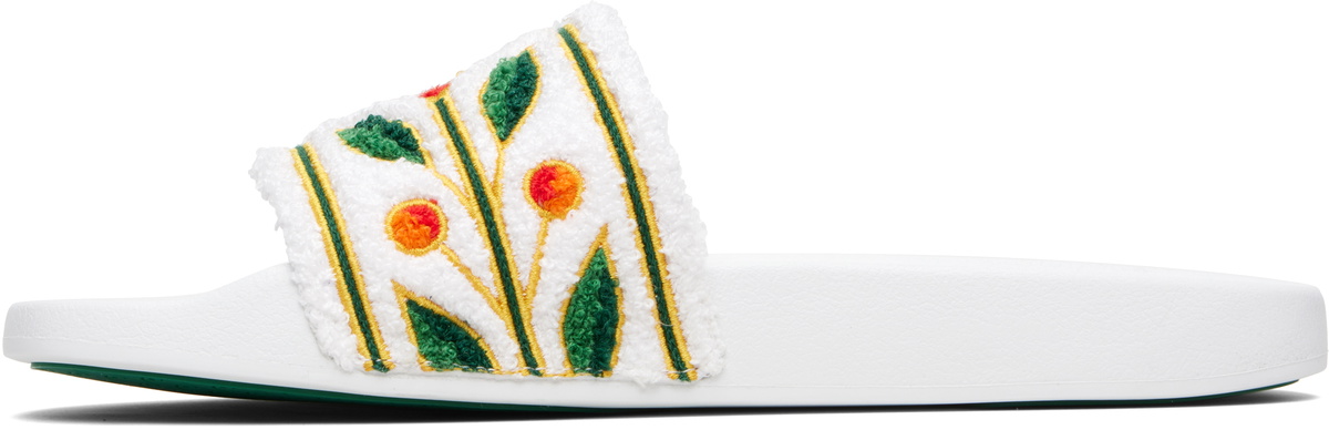 Casablanca White Embroidered Terry Slides