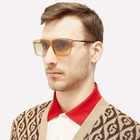 Gucci Men's Cylindrical Web Square Frame Sunglasses in Brown/Gold