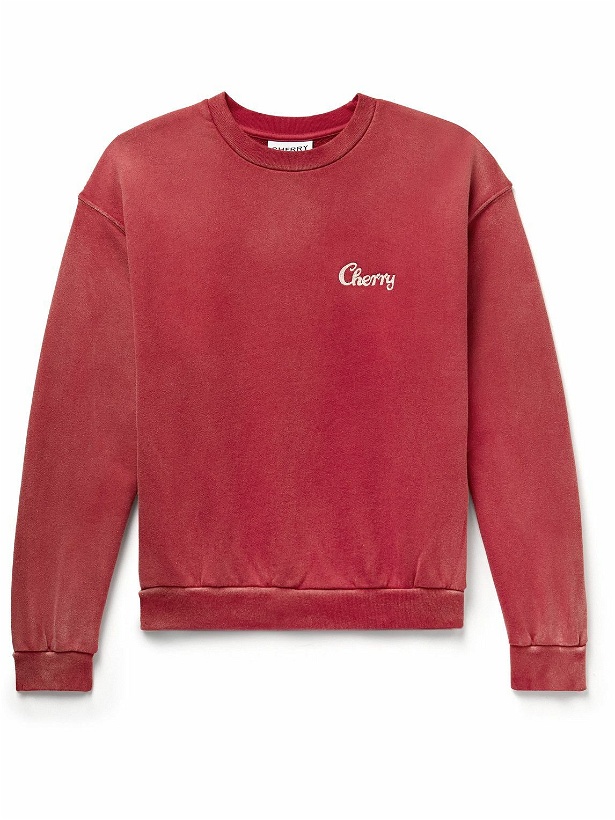 Photo: CHERRY LA - Logo-Embroidered Cotton-Jersey Sweatshirt - Red