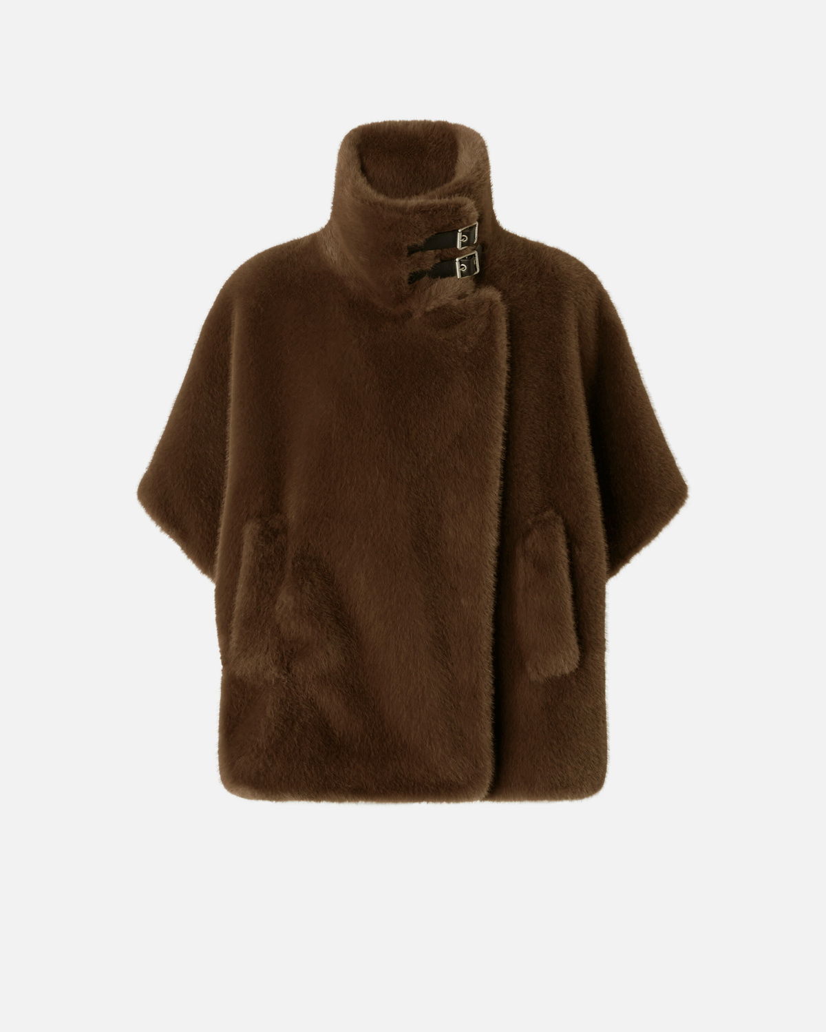 Pinko Cape Coat In Mink Effect Faux Fur Beige Intense