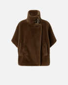 Pinko Cape Coat In Mink Effect Faux Fur Beige Intense
