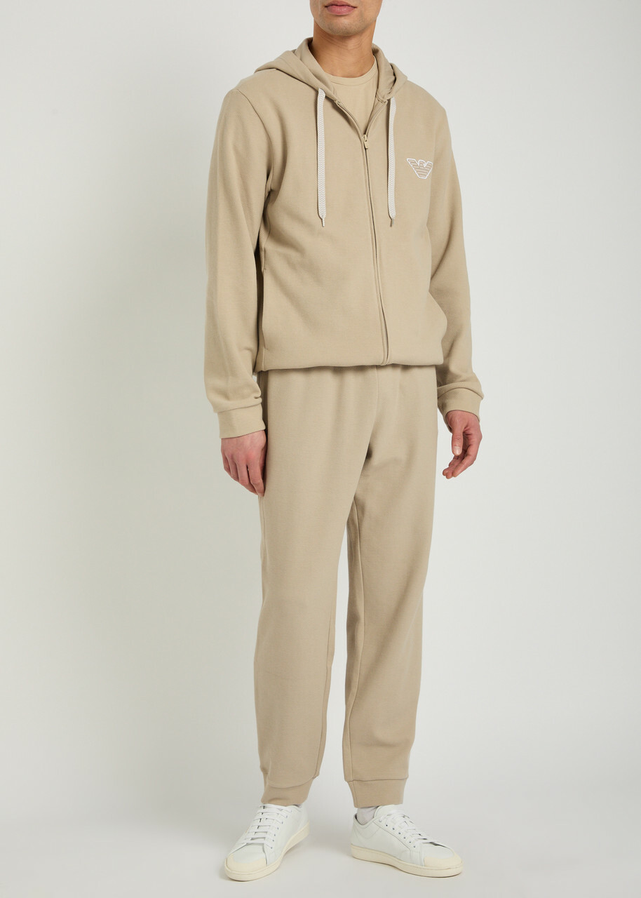 Emporio Armani Logo-appliquéd Piqué Cotton-blend Sweatpants Beige