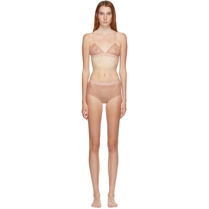 Gucci Tulle And Cotton Bra And High-rise Briefs - Cream