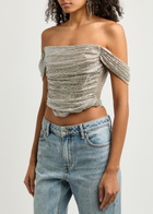 Giuseppe DI Morabito Off-the-shoulder Crystal-embellished Mesh top Metallic Bronze