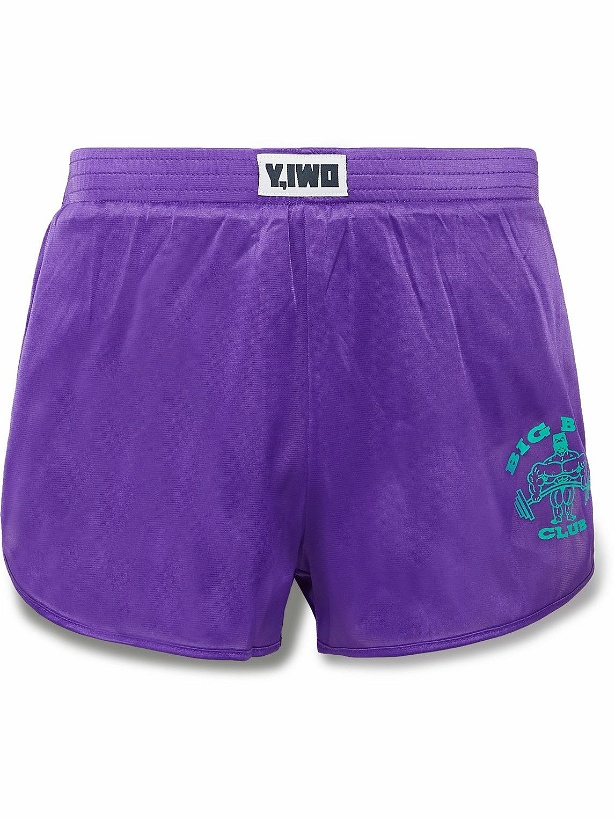 Photo: Y,IWO - Slim-Fit Printed Mesh Shorts - Purple
