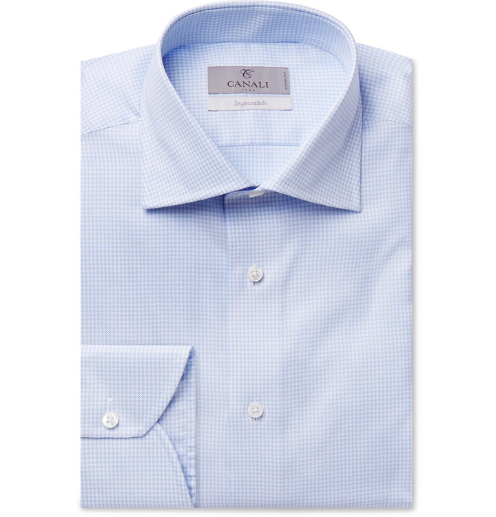 Photo: Canali - Light-Blue Houndstooth Cotton Shirt - Blue