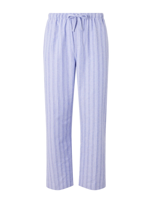 Photo: Derek Rose - Arran 20 Straight-Leg Striped Herringbone Brushed-Cotton Twill Pyjama Trousers - Blue
