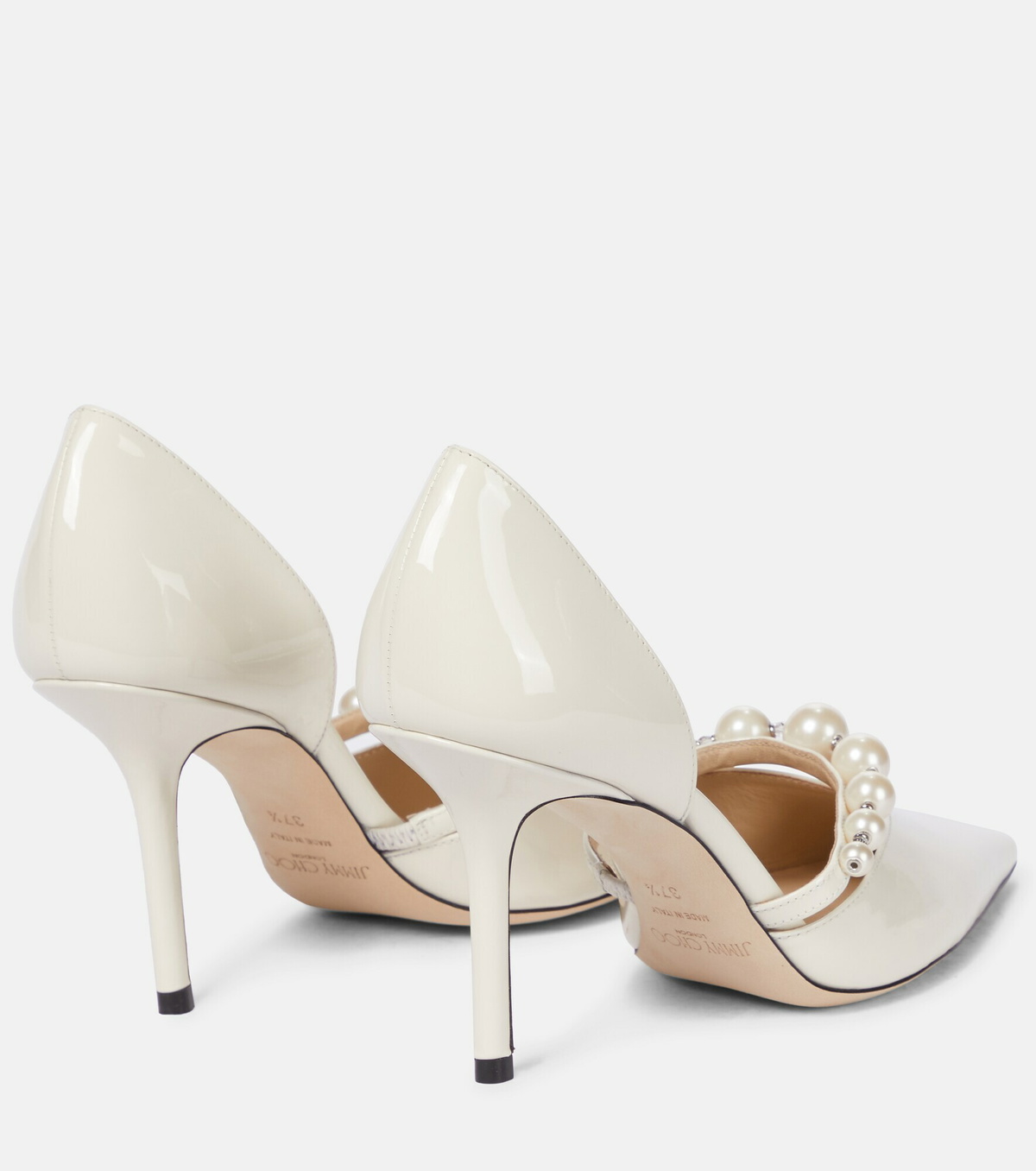 【新品】JIMMY CHOO AURELIE 85 サイズ36 1/2 Black Patent Leather Pointed Pumps with Pearl Embellishment