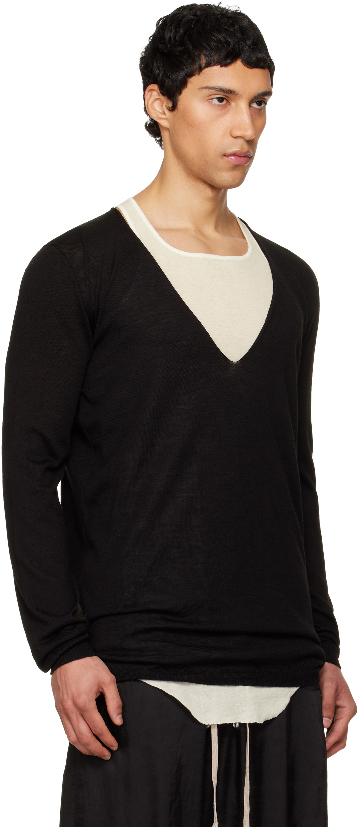 Rick Owens Black Temple Oversized Extreme V-Neck Sweater Rick Owens