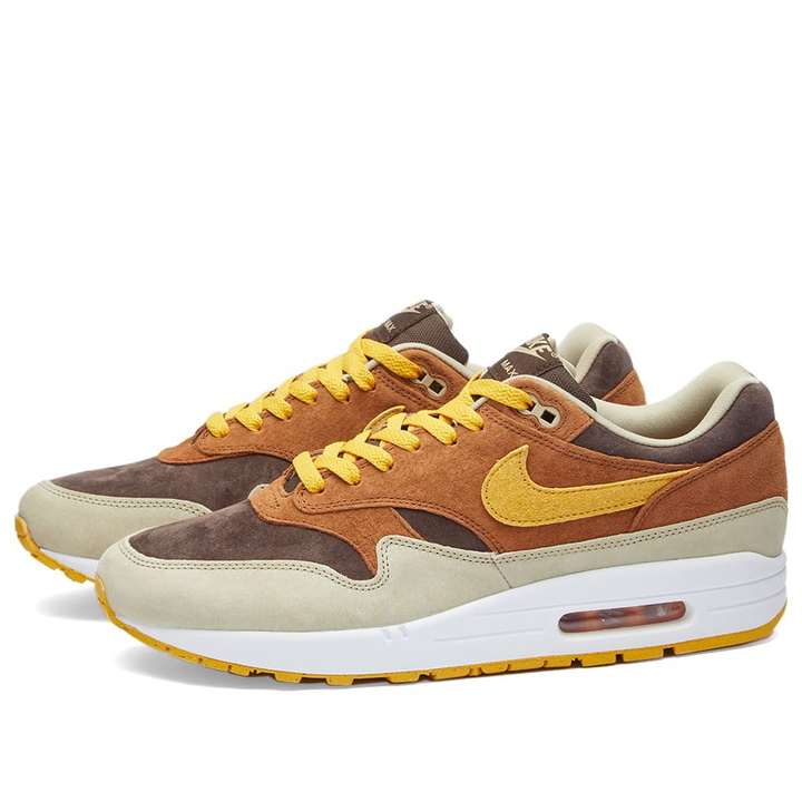 Photo: Nike Men's Air Max 1 PRM 'Ugly Duckling' Sneakers in Pecan/Yellow Ochre/Baroque Brown