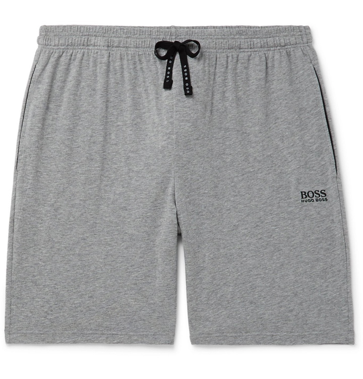 Photo: Hugo Boss - Logo-Embroidered Mélange Stretch-Cotton Jersey Pyjama Shorts - Gray